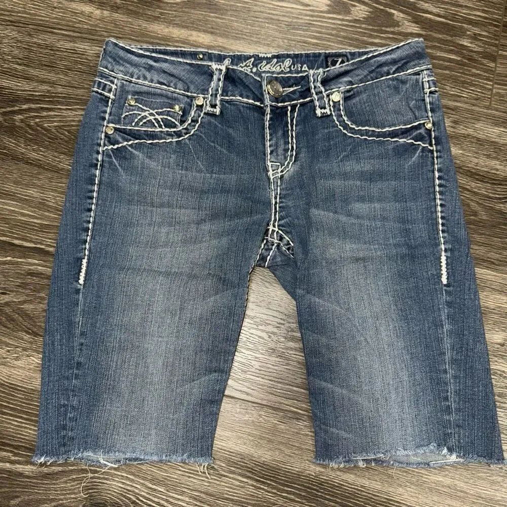 LA Idols Denim Bermuda Raw Hem Shorts